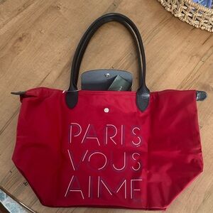 BRAND NEW Longchamp Le Pliage Limited Paris Vous Aime Loves You Medium Tote